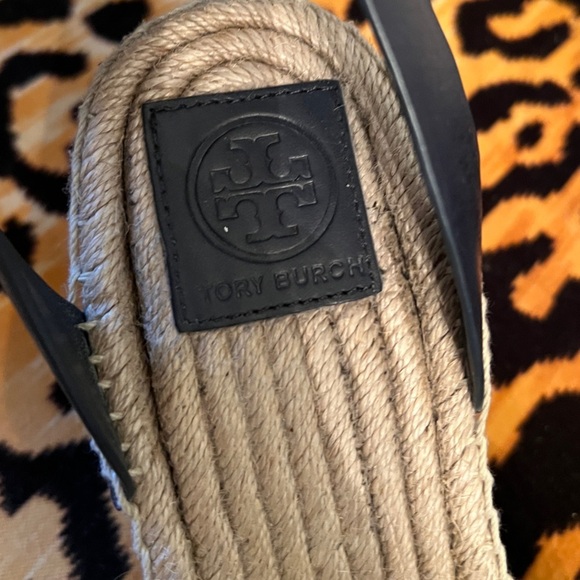 TORY BURCH Navy Cream Frieda Platform Wedge Espadrille Sandals Leather - Picture 6 of 8